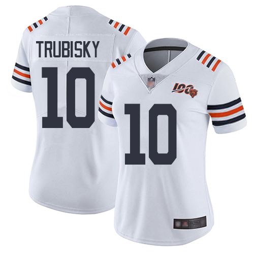 Women Chicago Bears #10 Trubisky White 100th Anniversary Nike Vapor Untouchable Player NFL Jerseys->women nfl jersey->Women Jersey